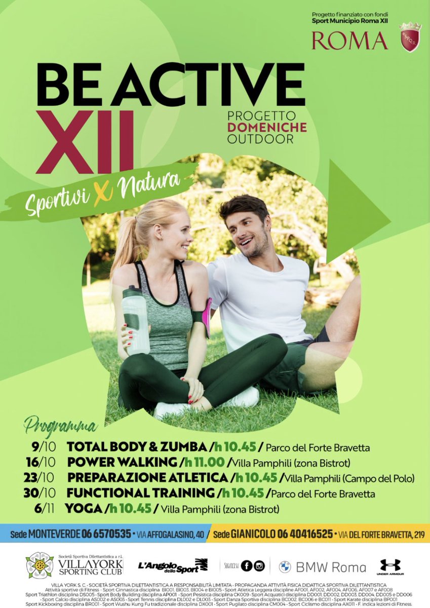 Enjoy_MunXII's tweet photo. Parte il progetto “Be Active XII”: 5 domeniche di sport all’aperto, nelle aree di Villa Pamphilj e Forte Bravetta.
Al link il programma della manifestazione
https://t.co/gbAaV4q2Tw @TomassettiXII @GioiaFarnocchia  #enjoymunicipioxii #beactivexii #sportiviXnatura https://t.co/zRDMv13bKv