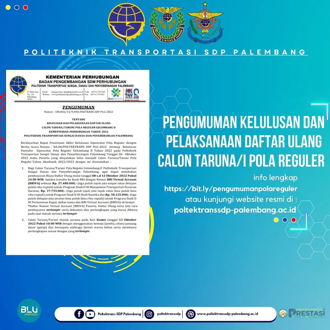 poltektranssdp's tweet photo. Tetap semangat untuk yang belum berhasil lulus😊

#poltektranssdp 
#kemenhub151
#bpsdmp151
#pusbangdarat https://t.co/uBTvavXsGL