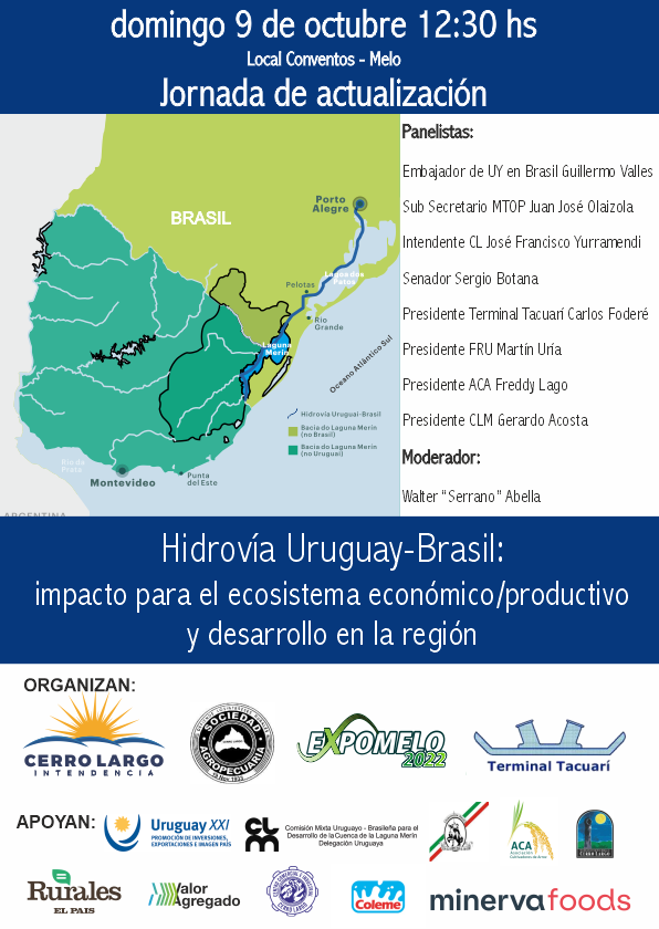 📆 DOMINGO 9 DE OCTUBRE - 12:30 hs
Trasmisión online por canales youtube de Gobierno de Cerro Largo, Sociedad Agropecuaria de Cerro Largo y Rurales El Pais.