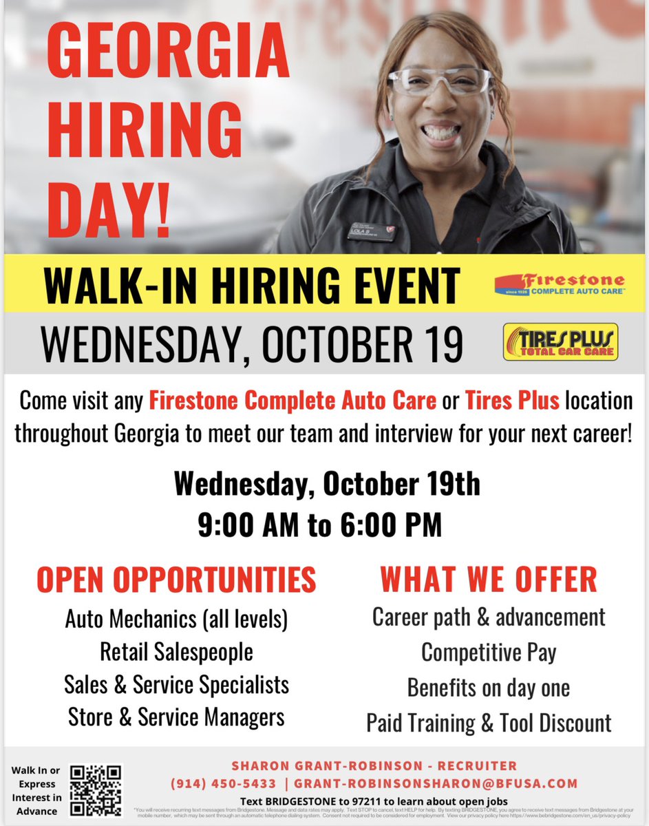 Great opportunity to join the best in the industry.  Stop by any store in Georgia to learn more about a new career on Oct 19th.  Contact me directly today with questions.  Earnestmatthew@bfusa.com