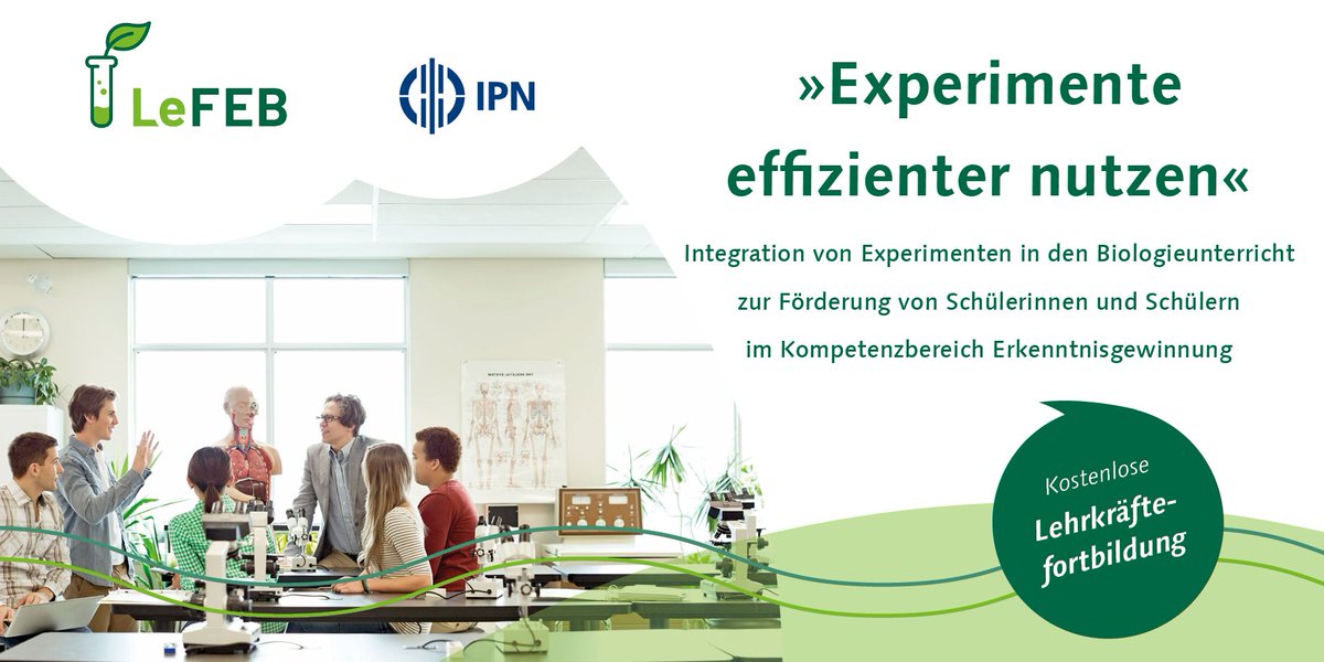 Lehrkräfte des Fachs #Biologie aufgepasst 🌱👩‍🏫👨‍🏫
Im Projekt LeFEB bieten wir am IPN eine kostenlose #Fortbildung zum Thema #Experimentieren an. Im Fokus 👉 Die Integration von Experimenten im Biologieunterricht zur Förderung der SuS ➡️ ipn.uni-kiel.de/de/das-ipn/nac…
#twlz