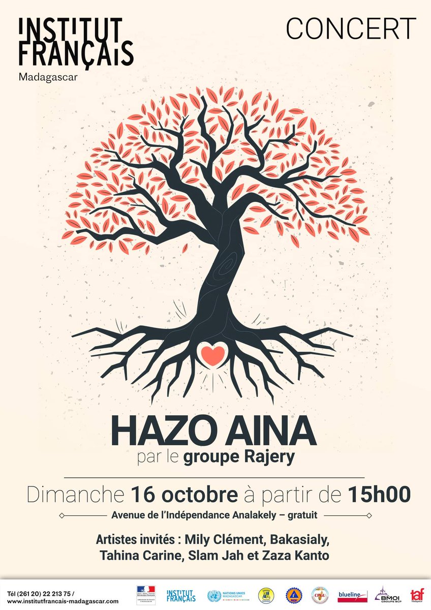 IFmadagascar's tweet image. 📣 Projet " Après Glasgow "
Grand concert proposé  par  le groupe RAJERY :
🌳HAZO AINA
👩‍🎤🧑‍🎤Artistes invités : Mily Clément, Bakasialy, Tahina Carine, Slam Jah et Zaza Kanto.
le 📍Dim 16 octobre à partir de 15h sur l'Av. de l'Indépendance Analakely
En ENTRÉE LIBRE pour tous