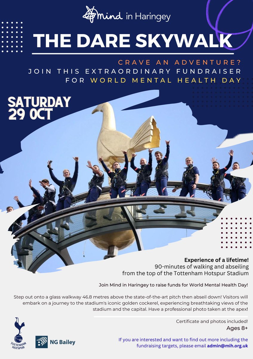 With World Mental Health Day on the 10th of October, Mind in Haringey have partnered with NG Bailey to put together an ambitious fundraising event at the Tottenham Stadium on the 29th of October 2022.