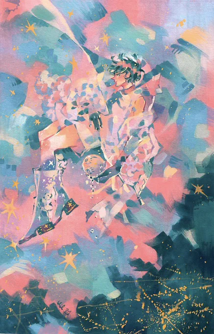 Never let go of pastel pink blue sky #gouacheart #gouachepaint #originalcharacter #illustrator #イラスト 