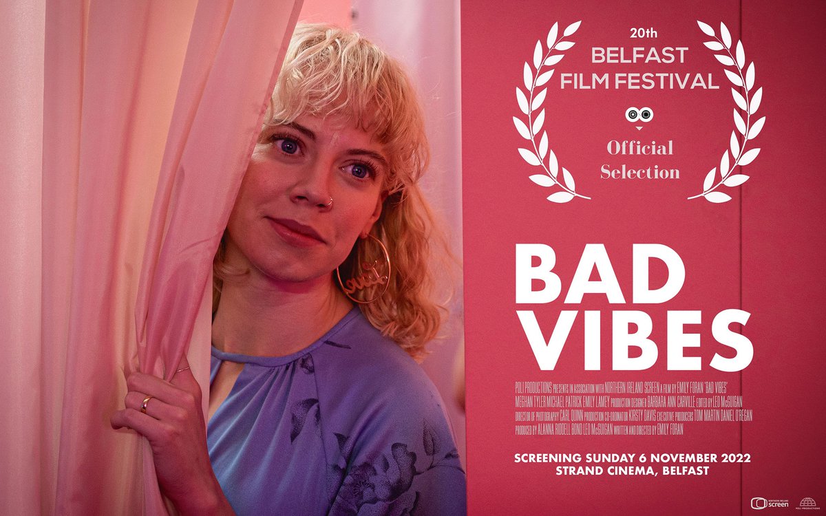 ProductionsPoli's tweet photo. Our latest film BAD VIBES will have its world premiere at this year’s @BelfastFilmFes1. We are thrilled to share @emilyforan_’s funny, heartfelt story with a home crowd. Huge congratulations to our cast and crew, as well as @NIScreen @KaboomPro @bfinetwork for their support! https://t.co/TCw6BMatTu