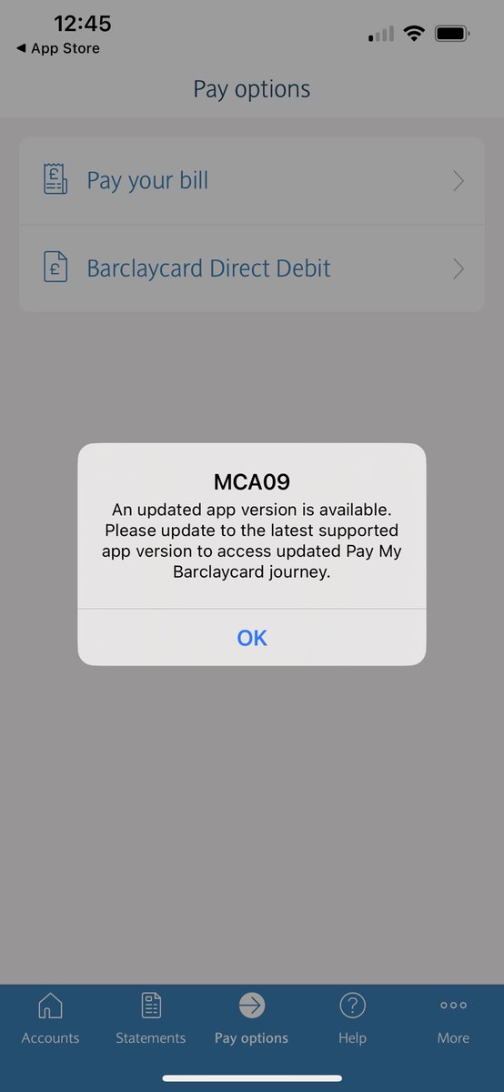 EZYPrincess21's tweet photo. @BcardPayments Trying to pay my bill on the app, but this message comes up. However my app is up to date. Can you help? https://t.co/8XOU8ZaXP8