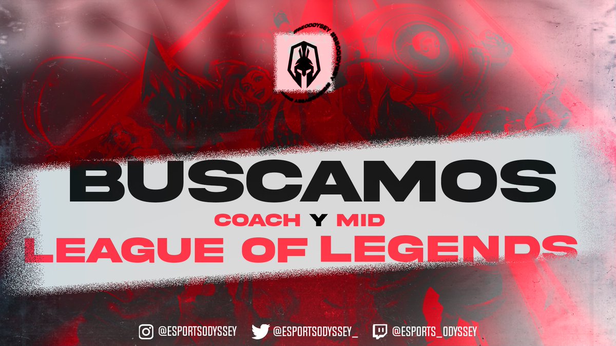 Desde Odyssey nos encontramos en busca de 1 Head Head Coach y 1 Mid para el Roster de #LeagueOfLegends 

Si te interesa no dudes en escribirnos por MD.

<a href="/ALL_lolleague/">ALL - Amateur Lol League</a> <a href="/SomosLaTormenta/">Circuito Tormenta</a>