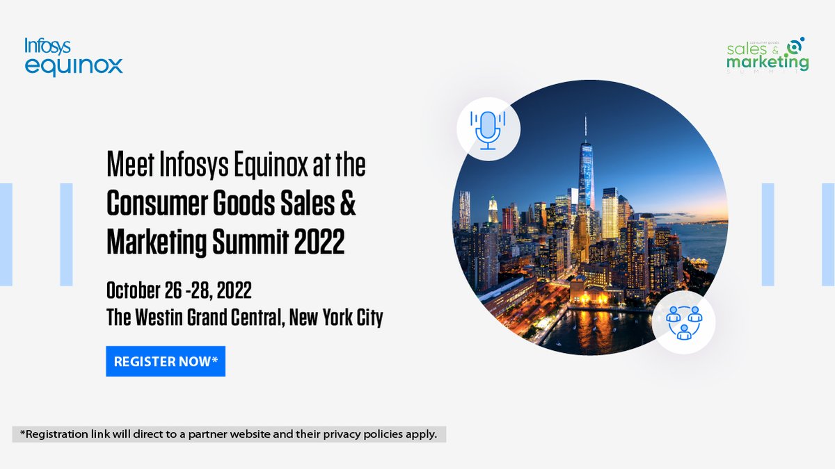 infosysequinox's tweet photo. Join us at Consumer Goods Technology’s Sales & Marketing Summit 2022 for an interactive session & power-packed conversations with your industry peers from the consumer goods community, LIVE in New York City. https://t.co/BPqUgBNASX #CGSM2022 #EverywhereCommerce https://t.co/y8LWFpU0Ib