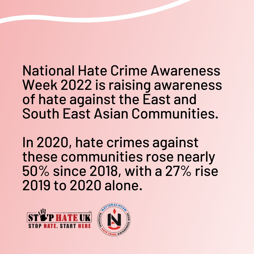 stophateuk's tweet photo. This year, National Hate Crime Awareness Week is raising awareness of Hate against East and South East Asian Communities.
In 2020, hate crimes against these communities rose nearly 50% since 2018.
#NationalHCAW #ESEA #OnYourSide #ESEACommunity #NoPlaceForHate https://t.co/08PXsnM1zd
