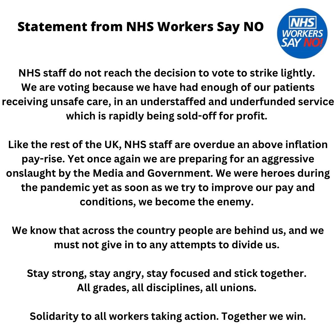 NurseSayNO's tweet image. 🚨 Statement from NHS Workers Say No