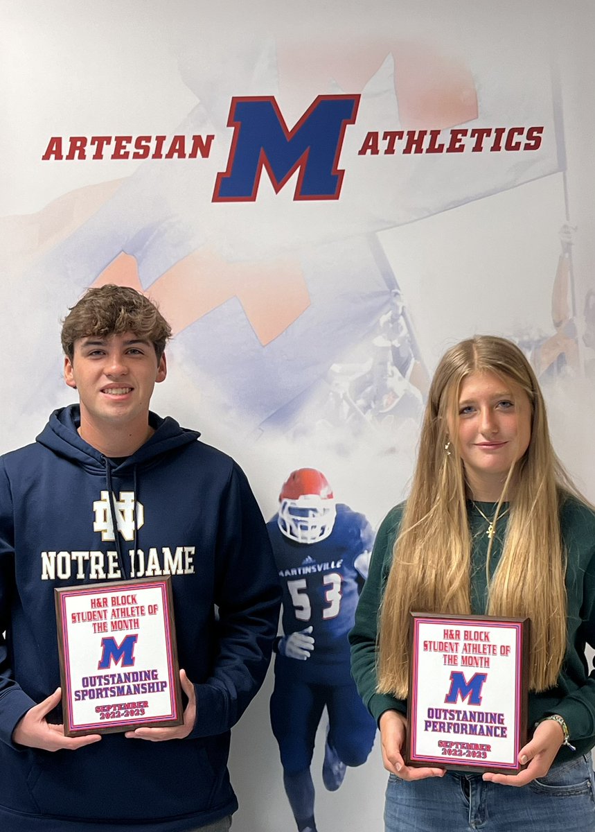 ArtesianNation's tweet photo. September’s Athletes of the Month. Ryan Pilat for Sportsmanship and Addy Berry for Performance. Congratulations to the both these Artesians!!!
@AwesomeArties @MSDMartinsville https://t.co/3A0T6hXnq6