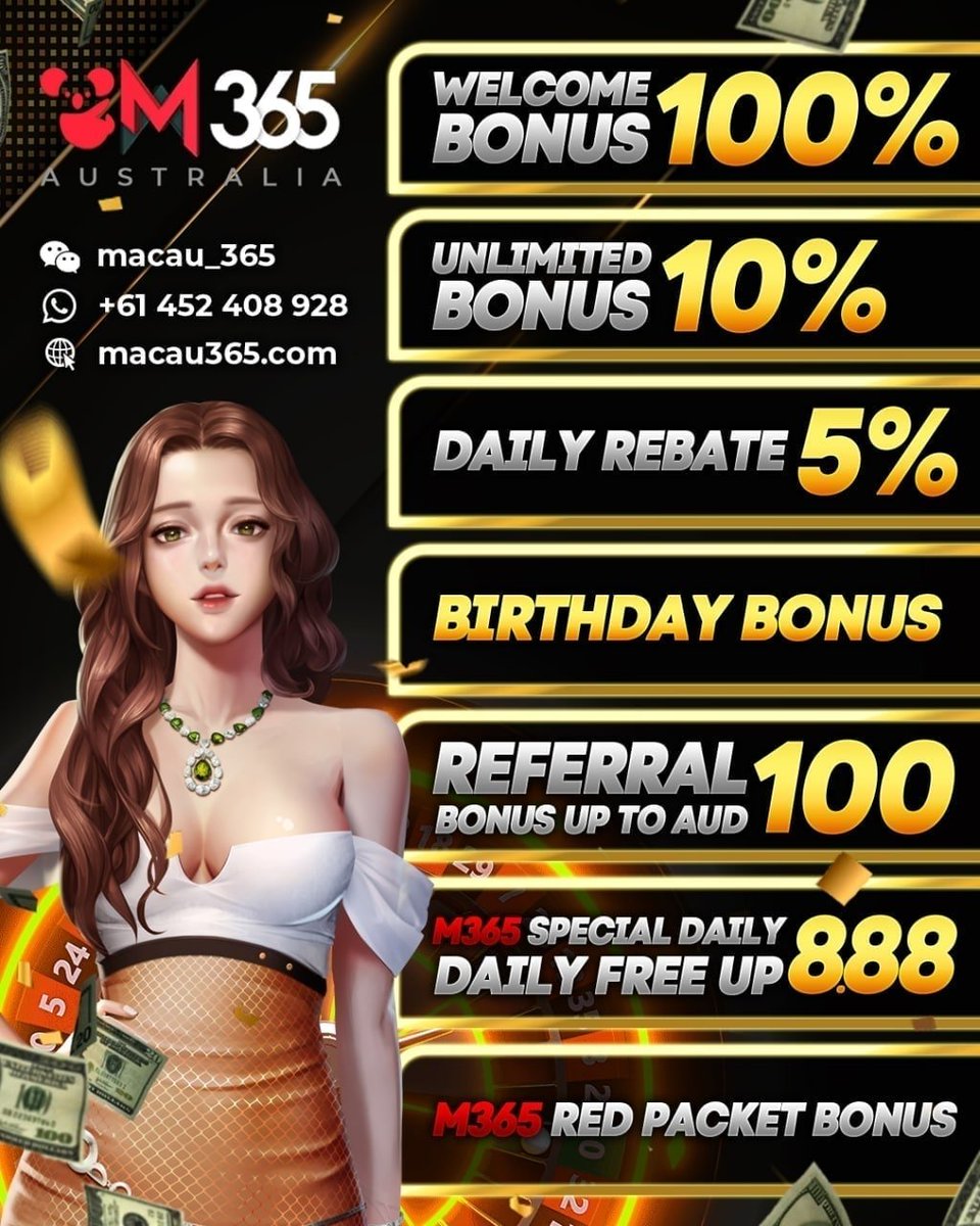 m365cs's tweet photo. 🇦🇺Macau365 AUD Hot Promotion🇦🇺
🎁Try Your Luck Today In Macau365🎁

⭐️Promotion Available⭐️
🎊100% Welcome Bonus🎊
🎊50% Referral Bonus🎊
🎊10% Ultimate Slot Bonus🎊
🎊Daily Rebates🎊
🎊Loyalty Bonus🎊
🎊Birthday Bonus🎊
🎊M365 Special Daily Up To AUD8.88🎊
🎊M365 Red Packet Bonu https://t.co/me0ryx6tQY