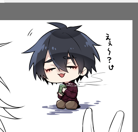 お茶を飲んでなごんでる感じのやつが描きたかったのに、何故か絶妙に煽ってるみたいな顔になったので、これは絶妙に煽っているゆめおです。 