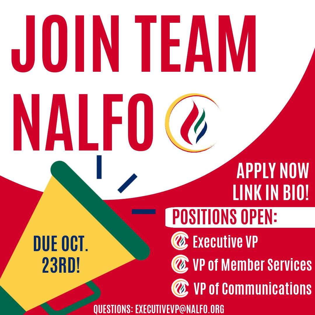OfficialNALFO's tweet photo. 📢 NALFO Familia 📢 

We are happy to announce that E-Board Nominations are open!

Make sure to read over the application form for an outline of duties and details for candidate eligibility! ☺️

Form Link: https://t.co/TTWUZgdPNV

#NALFO #NALFOUnited #YoSoyNALFO https://t.co/SMH8Y3QvG3