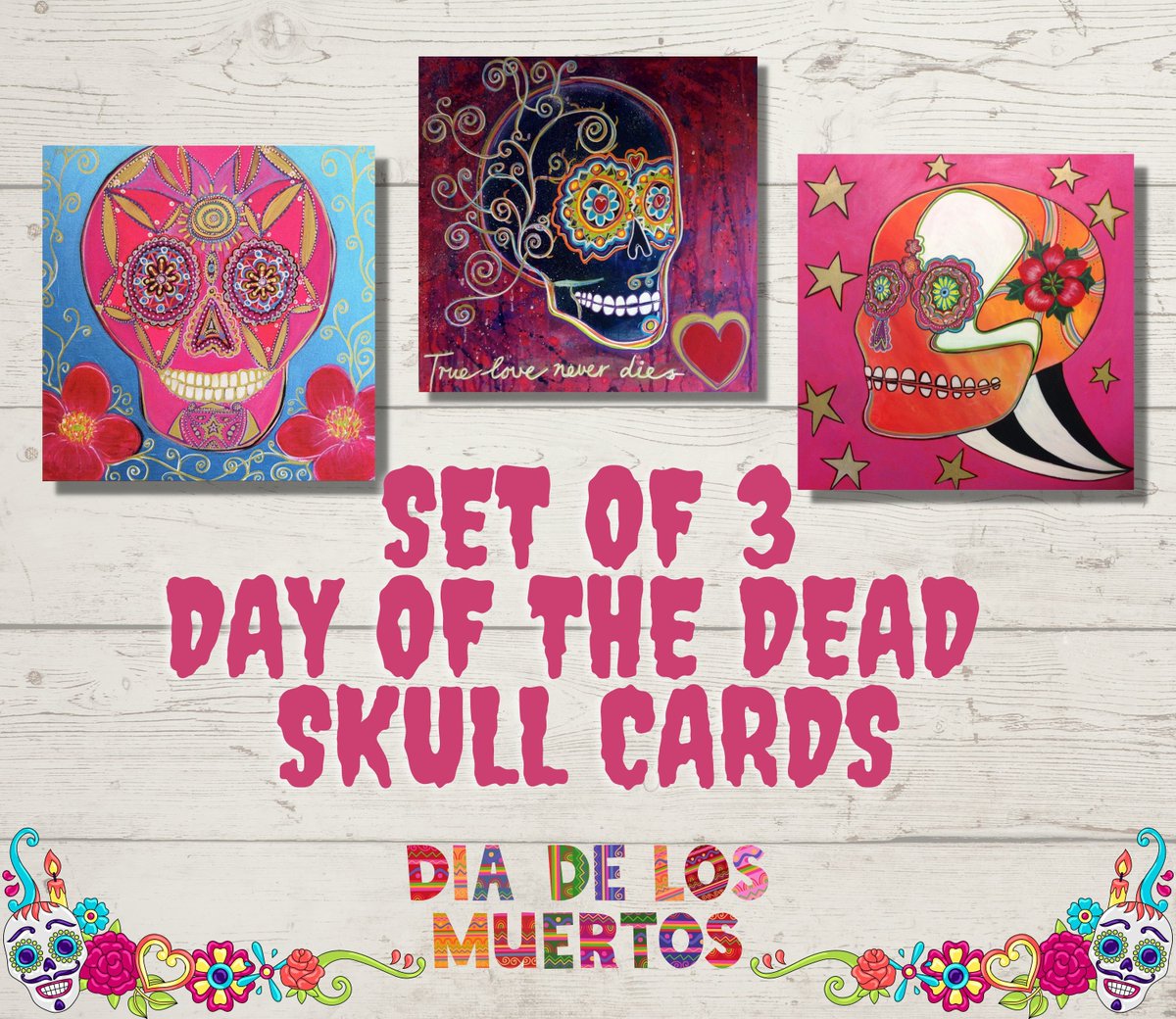 Day of the Dead, Dia de Muertos, Greetings Cards, Small Prints, Halloween Cards, Mexican Decor, Set of 3 cards, etsy.com/uk/LynneDJones…?