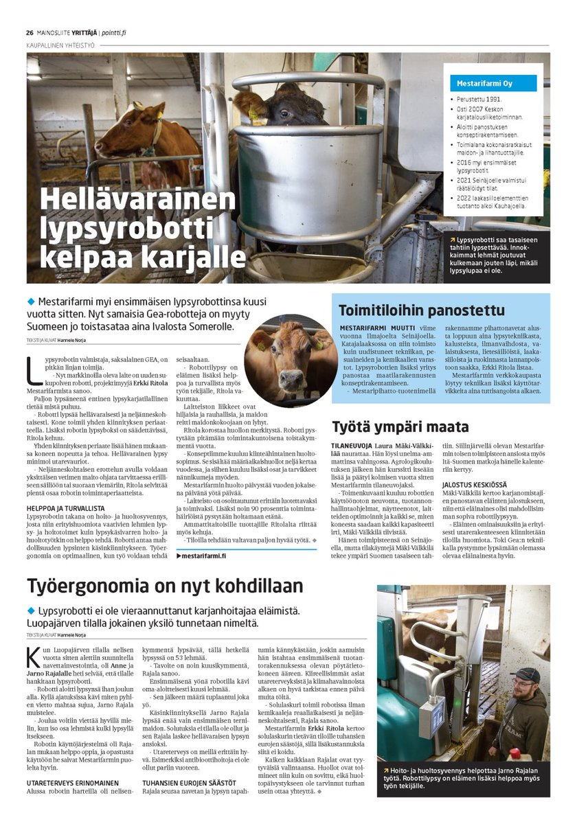 Mestarifarmi's tweet image. Hellävarainen lypsyrobotti kelpaa karjalle
#DairyRobotR9500
#Edition2021
#DairyRobot
#GEA
#lypsyrobotti
#robottilypsy
#automaattilypsy
#Mestarifarmi
#pihatto