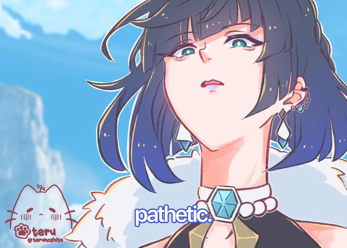 terunoshita's tweet photo. as a childe main, i can say the man only crits when he feels like it, which is never 🥲

#genshintober #genshintober2022
#genshinimpact #原神 #meme 
#tartaglia #childe #yelan https://t.co/UGTeEypRl2