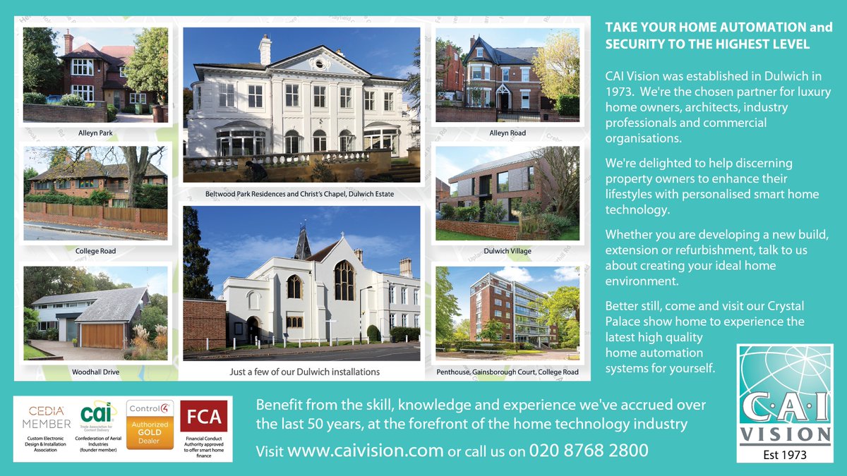 We've been providing home automation, security &amp; entertainment systems to customers in #Dulwich, #crystalpalace, #southlondon &amp; further afield for over 50 years!  Contact us to discover how we can help you make your home more comfortable, secure &amp; fun!

caivision.com