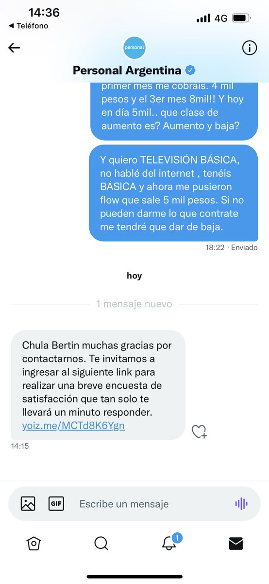 ChulaBertin's tweet photo. Esto es increíble, no me responden, no me solucionan el problema y me piden una breve encuesta?? SON UN PAPELON @PersonalAr @PersonalFlow_At https://t.co/jxvG7yaZMr