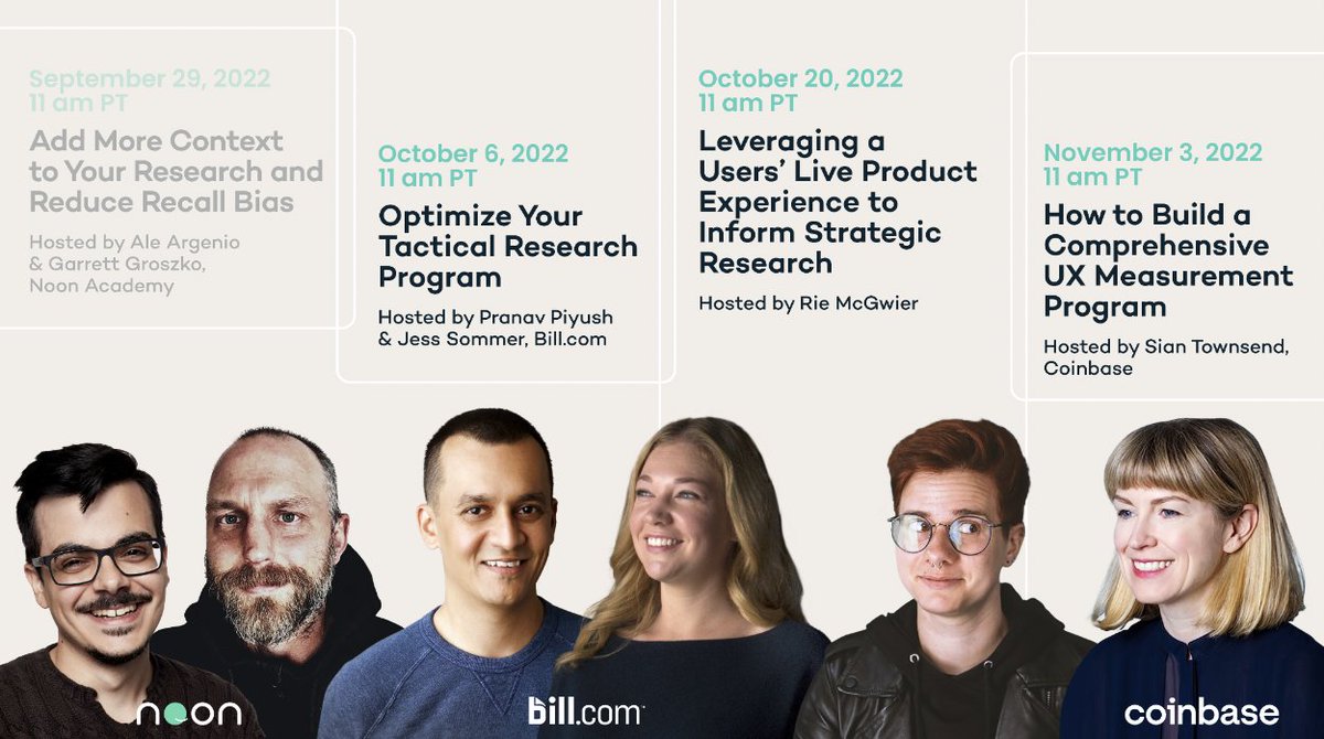 Sign up for access to the next 2 sessions with <a href="/the_CityLion/">Rie McGwier</a> &amp; <a href="/ux_sian/">Sian Townsend</a> 

👉sprig.com/webinars/uxr-s…

Learn how to leverage in-product surveys to quantify qualitative research + use in-context research to build a comprehensive measurement program. Plus, participate in a live Q&amp;A!