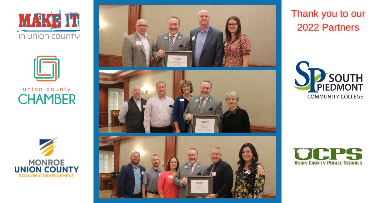 Make It In Union County would not be possible without the support from our incredible partners and sponsors. Thank you, @MonroeUnionEDC, <a href="/SouthPiedmontCC/">South Piedmont CC</a> and <a href="/UCPSNC/">Union County Public Schools</a>. #MakeItInUC #UnionCountyNC #MFGDay22