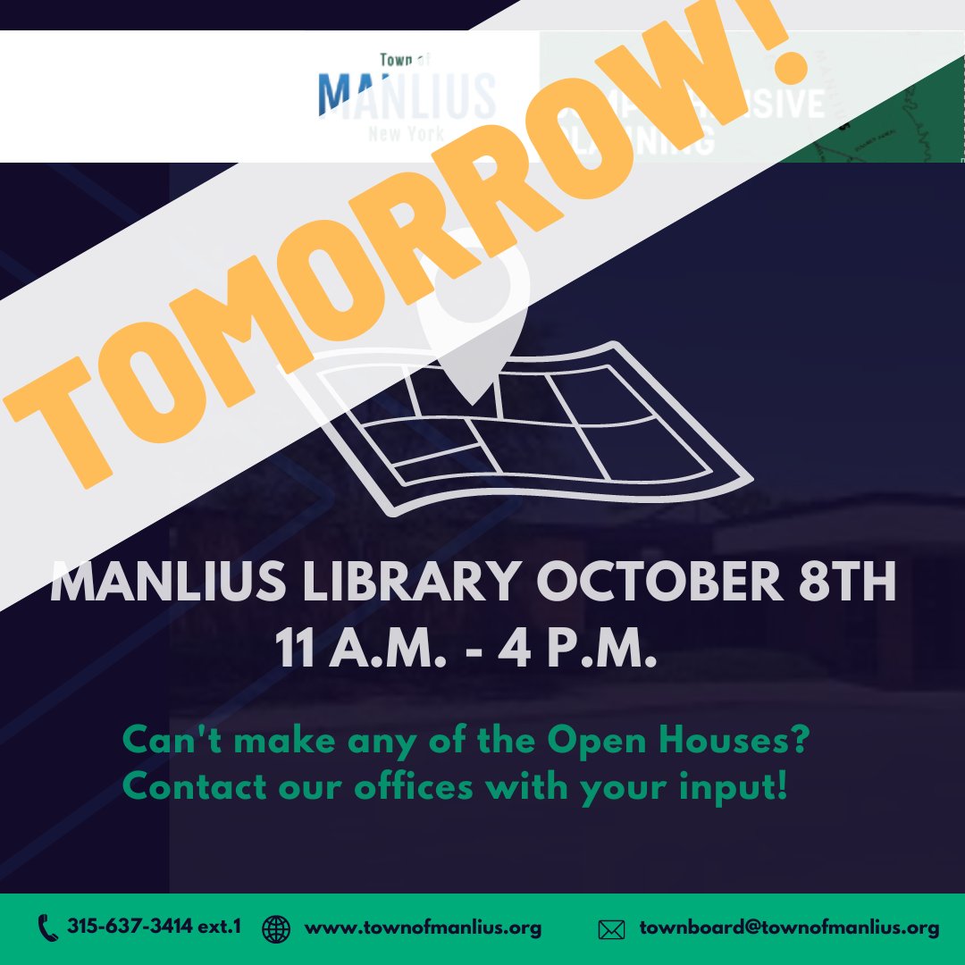 We hope to see you at the Manlius Library tomorrow! Join us for a conversation on the town's Comprehensive Plan.