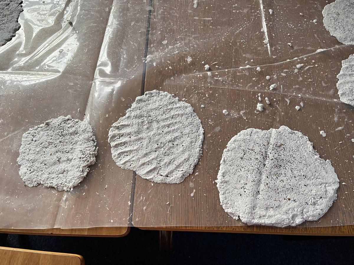 Geoggardener's tweet photo. School gardening in the rain, first attempt at seed paper #gardening #seedpaper #GardeningTwitter #Rain #wintergarden #wildflowers https://t.co/8JvAOoZU1v