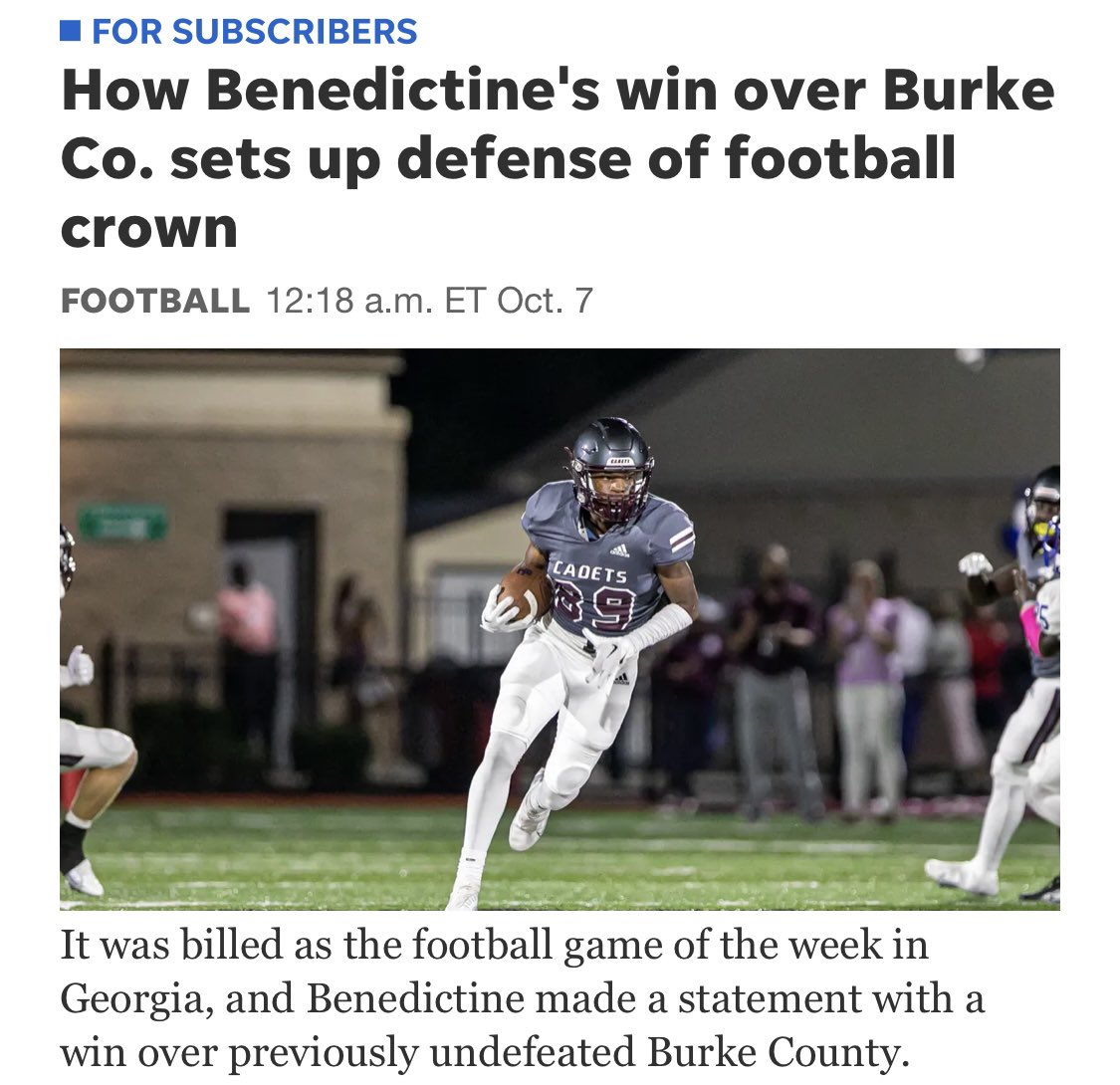 SAVANNAH MORNING NEWS: How Benedictine’s win over Burke County sets up defense of football crown. CLICK LINK FOR STORY: savannahnow.com/sports/high-sc…
#thebc400 #NextLevelBC #Savannah