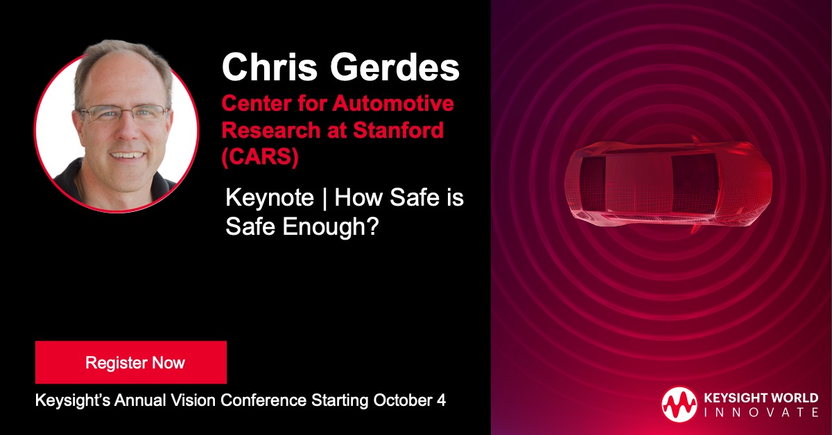 Keysight's tweet image. Happening now! Join Chris Gerdes, co-director of the Center for Automotive Research at Stanford (CARS), as he takes you to the racetrack to map out the future of safe #autonomous vehicles. Learn more: ow.ly/FgmE50L4oC4?cm… #KeysightWorld