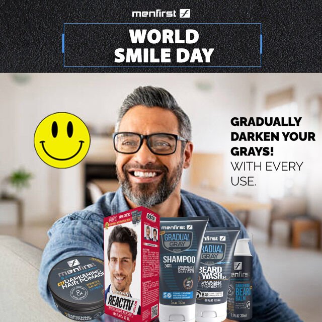 MenfirstUSA's tweet image. Happy World Smile Day! MENFIRST believes the modern man seeks to improve his appearance with products that combine cutting-edge technology, practicality and innovation. Cover your grays while nourishing your hair! #WorldSmileDay #menfirst