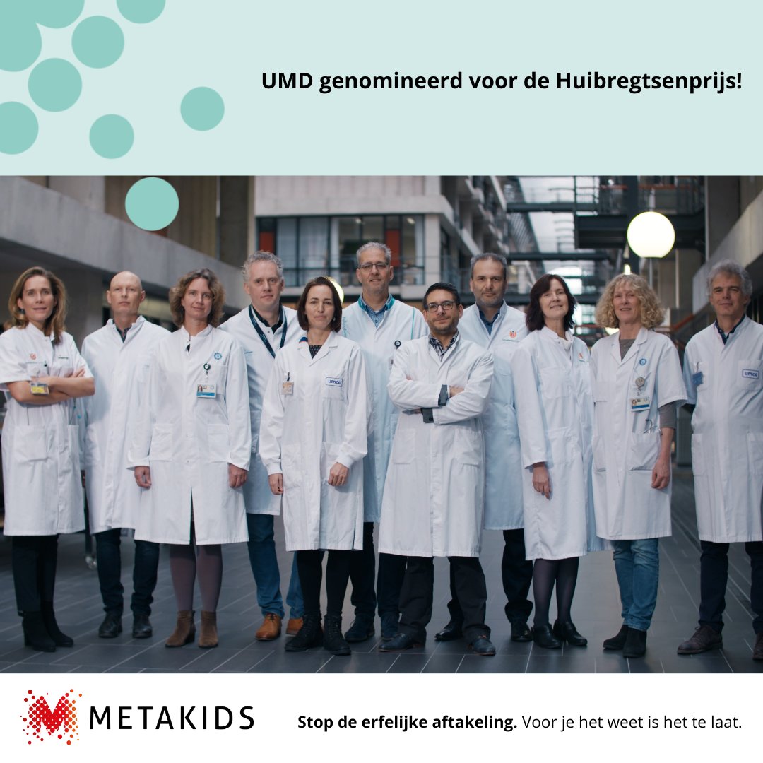 #UMD genomineerd voor de #Huibregtsenprijs! 

Het UMD wil de komende jaren een aantal belangrijke mijlpalen halen in het #onderzoek naar en de behandeling van #MetaboleZiekten. Lees alles over de Huibregtsenprijs en de nominatie van het UMD: 👇

metakids.nl/nieuws/umd-gen…