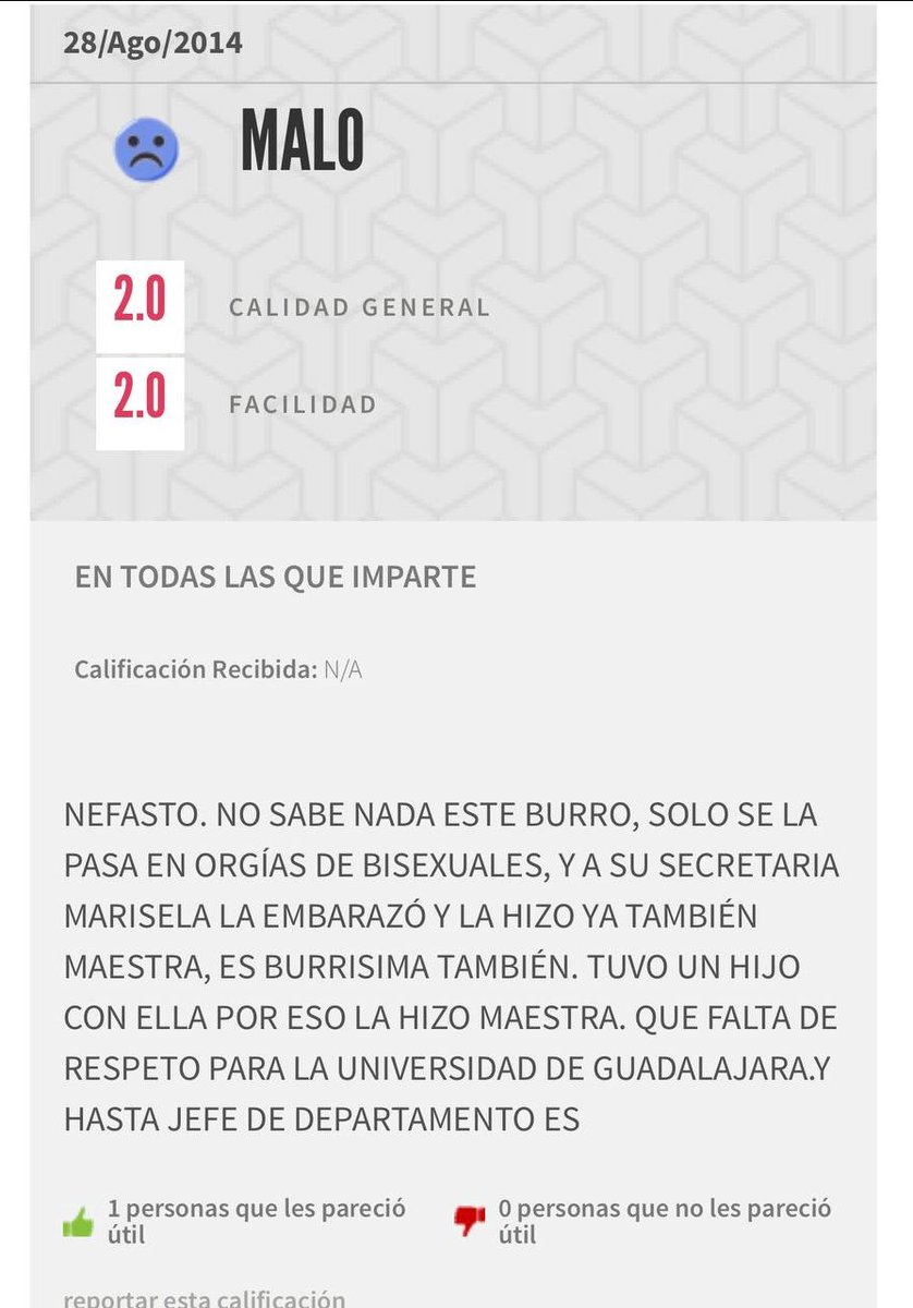 AlondraParraG's tweet photo. En la página que usamos para calificar profesores encontré esto, acusaciones desde 2013 y a las que absolutamente nadie hizo caso https://t.co/1OXVvGsoMJ