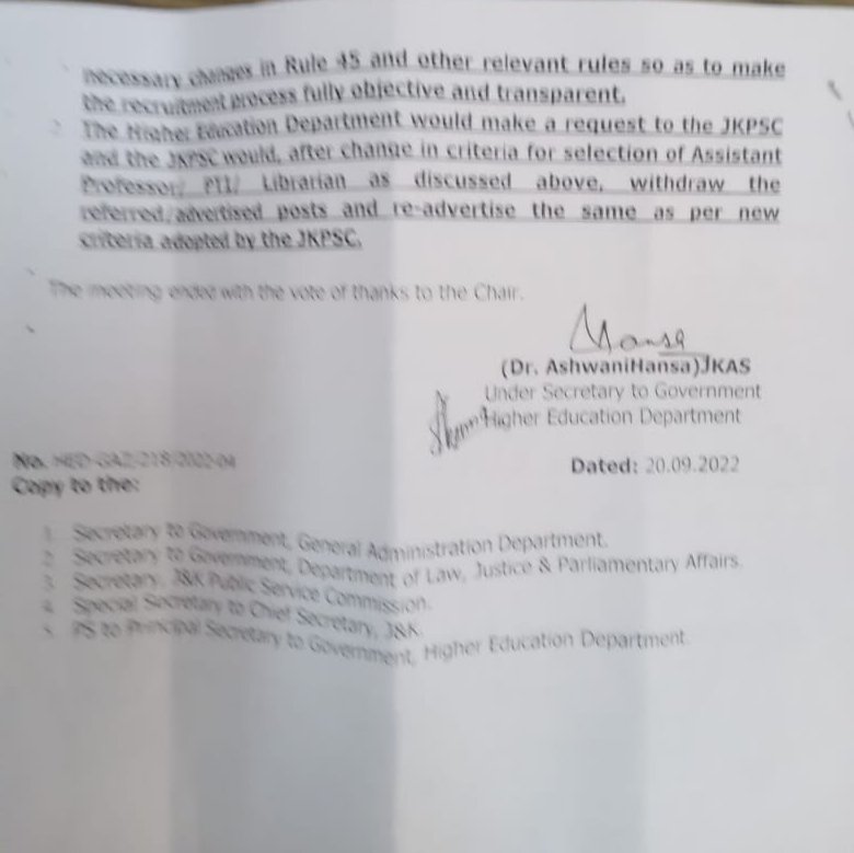 The oppression of Highly Qualified youth of J&K continues. First the draconian #SAC Order 2018 and now this invidious criterion for #AP recruitment. It not only stands in gross violation of the #UGC norms but also devalues the #mphil #PhD degrees. @OfficeOfLGJandK @manojsinha_