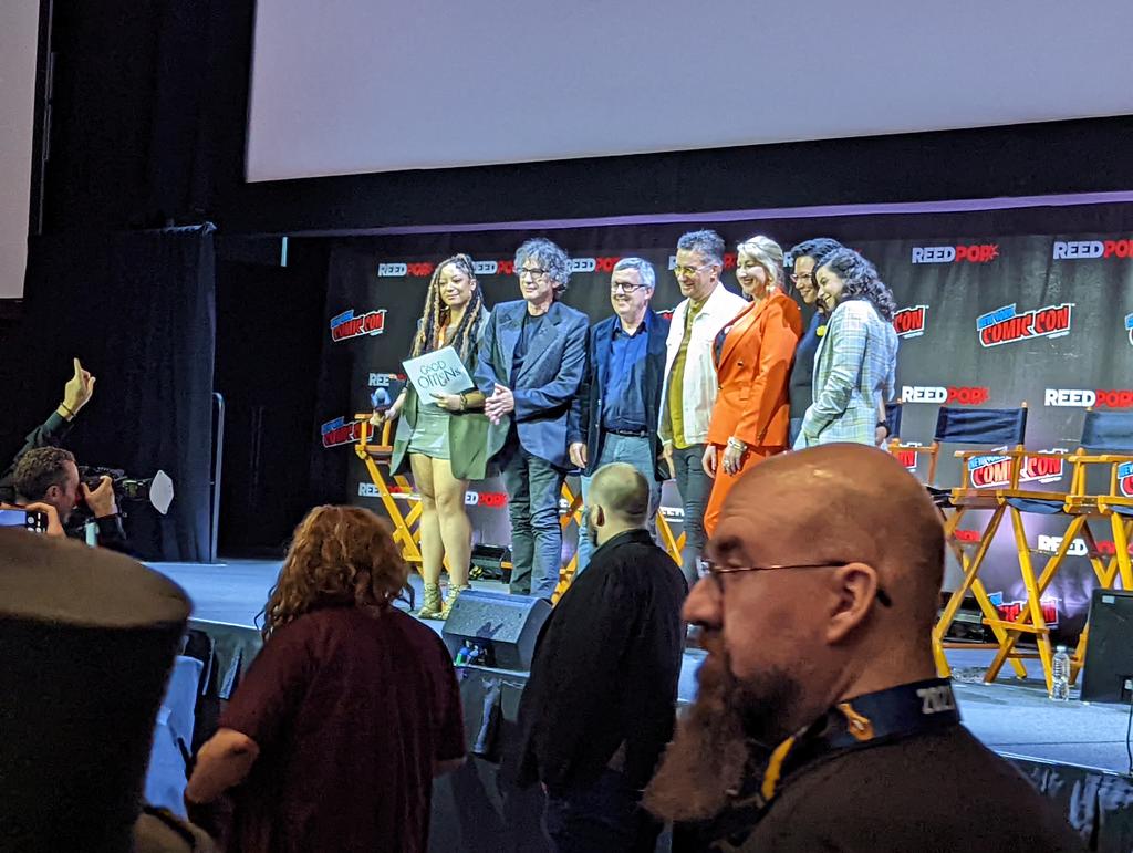 JontWood's tweet photo. Having a whale of a time with the crew from @terryandrob at #NYCC2022. Good Omens 2 is coming! Tough life... https://t.co/C4HhFCW4xX