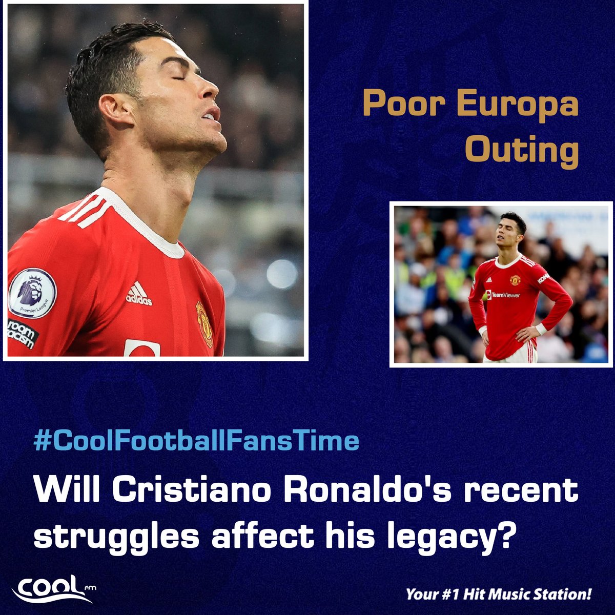 CoolFMPH's tweet photo. Will Cristiano Ronaldo's recent struggles affect his legacy?
Join the #FootballFansTime with @pointmancarl
.
#CoolFMPH
#1 Hit Music Station https://t.co/R46wWN5Cls
