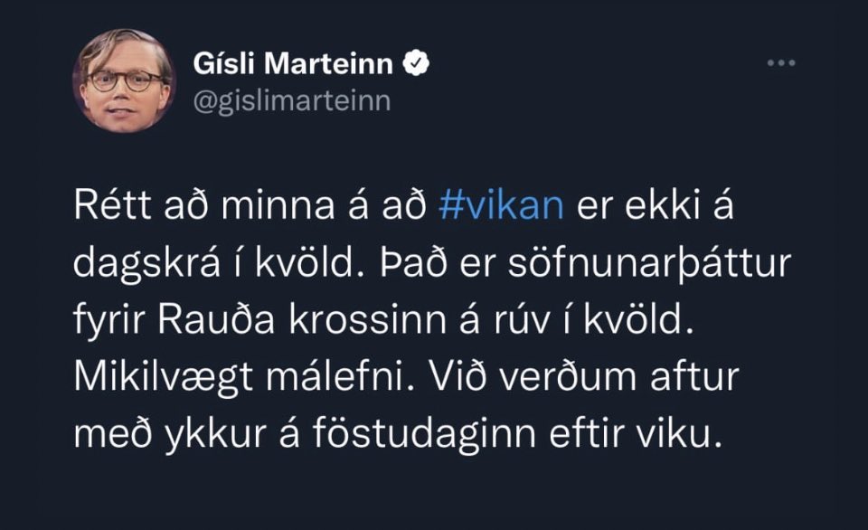 Landsleikjahlé #vikan <a href="/gislimarteinn/">Gísli Marteinn</a>