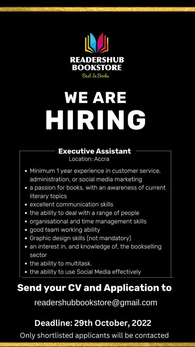 BlogLiterary's tweet photo. #jobopportunities for #writersoftwitter and #booklovers in Ghana 🇬🇭 

#tag someone and #retweet 

#WritingCommunity #BookTwitter https://t.co/0KnsuwQJTj