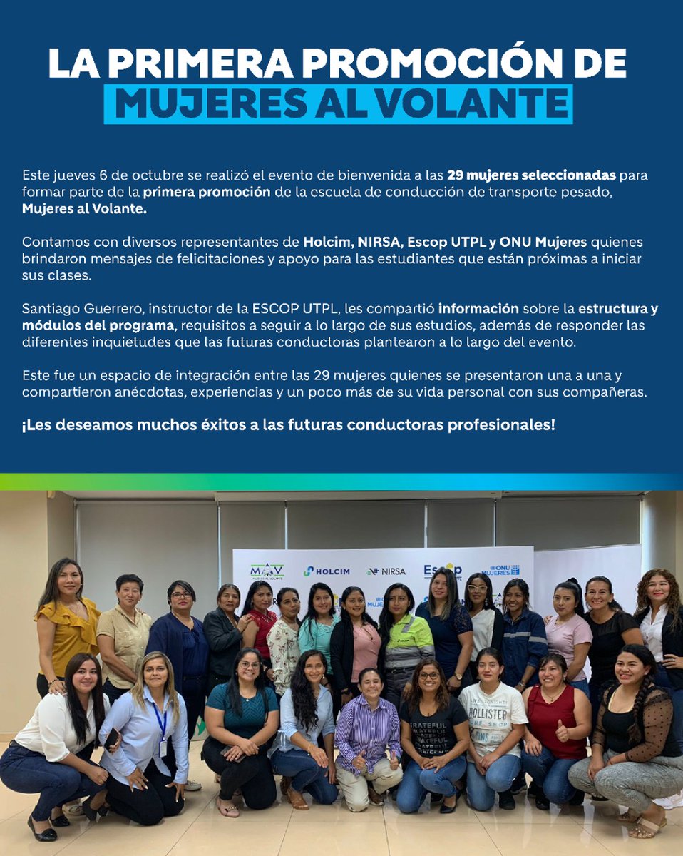 swisschamec's tweet photo. Desde la Cámara Ecuatoriano - Suiza deseamos mucho éxito a la primera promoción de Mujeres al Volante, de la escuela de conducción de transporte pesado.

#MujeresAlVolante #Ecuador #IgualdadDeOportunidades https://t.co/5nQN1NtiX6