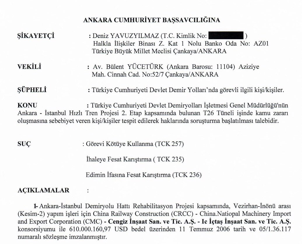 TCDD Ankara-İstanbul Demiryolu hattında, 15 yıldır bitmeyen T-26 tünelindeki vurgunu yargıya taşıdım⬇️

Sözleşme fiyatıyla tünel maliyeti:
59.748.646 USD

TCDD’nin ödediği tünel maliyeti:
322.368.835 USD

Kamu zararı⬇️
262.620.189 USD❗️

Kaynak: TCDD Teftiş Raporu, Sayıştay, TCMB