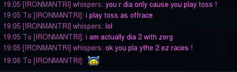 Hab heute etwas toss gespielt und den dude hier getroffen. 
Zu erklärung er hat Proxy Marauder gespielt ich habs gehalten.
Sein followup war ein 2 Base allin. Ich hab zwei disruptoren gebaut und den rest könnt ihr euch ja denken