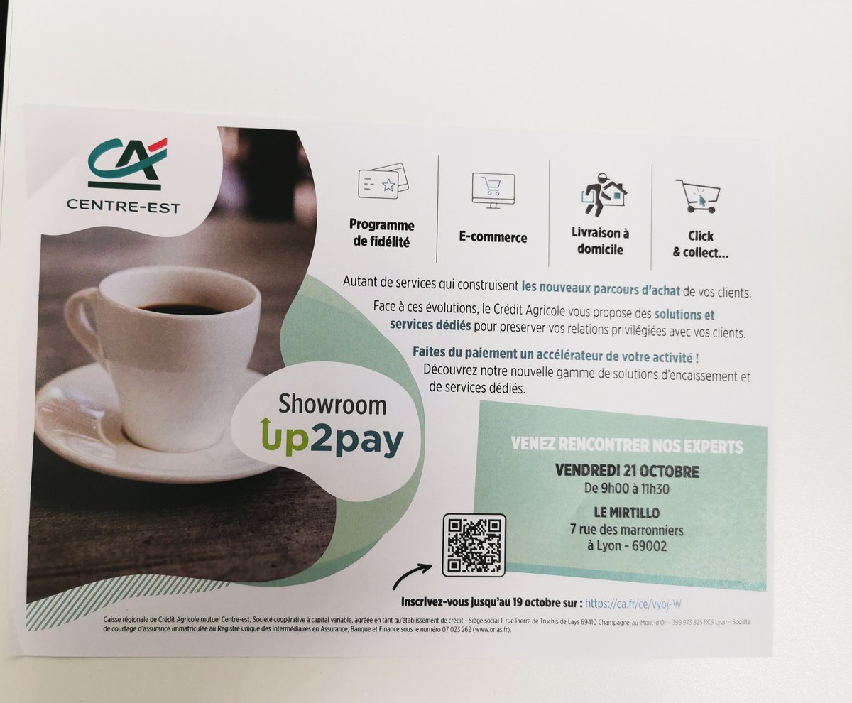 Le Crédit Agricole Centre-Est vous propose de découvrir les solutions technologiques pour développer votre chiffre d'affaires le vendredi 21 octobre au Mirtillo Lyon 2ème. Il suffit de vous inscrire via le QR code de l'invitation.
#cacentrest #caps #entrepreneurs #ccidurhone #cma