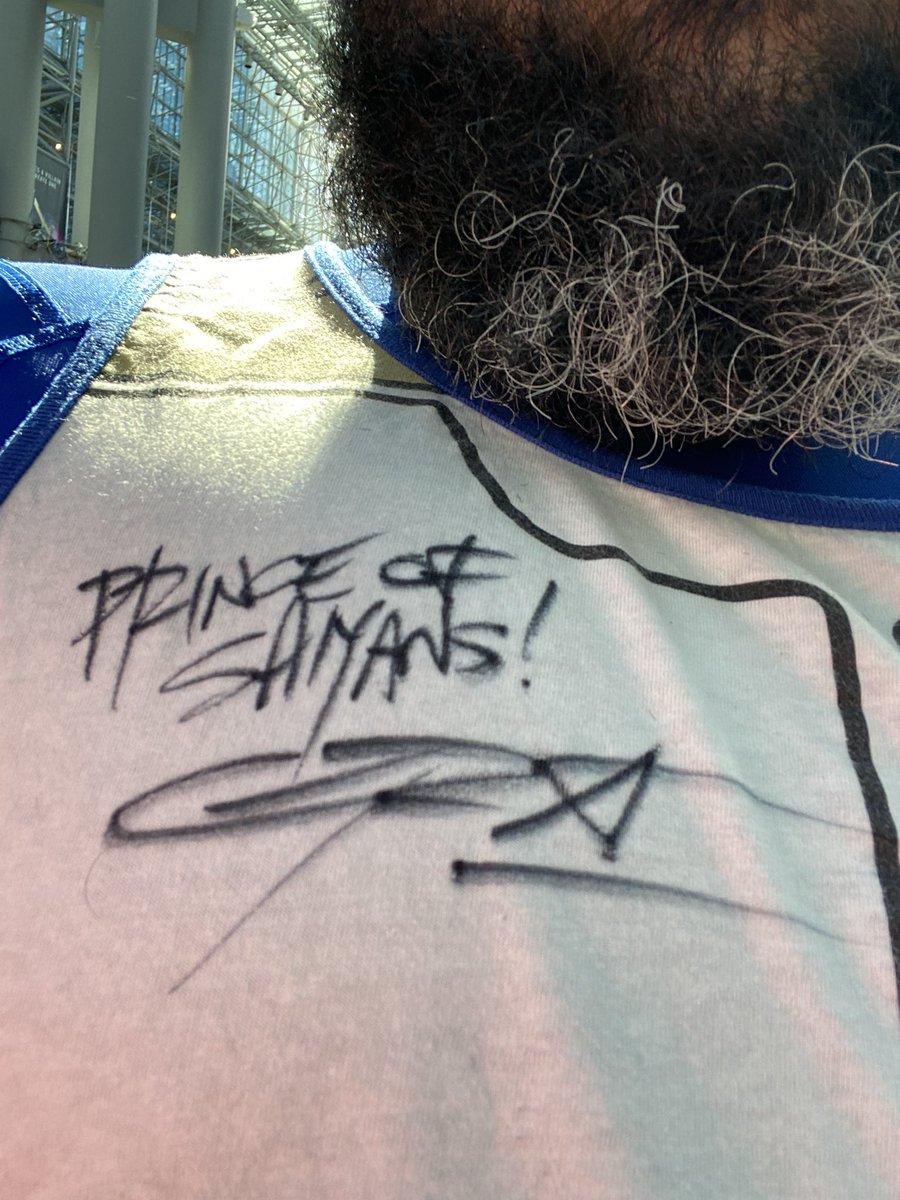 Got my shirt signed by <a href="/JustChrisSabat/">Christopher Sabat</a> at #NYCC2022 today. Was an incredible experience just to meet him.