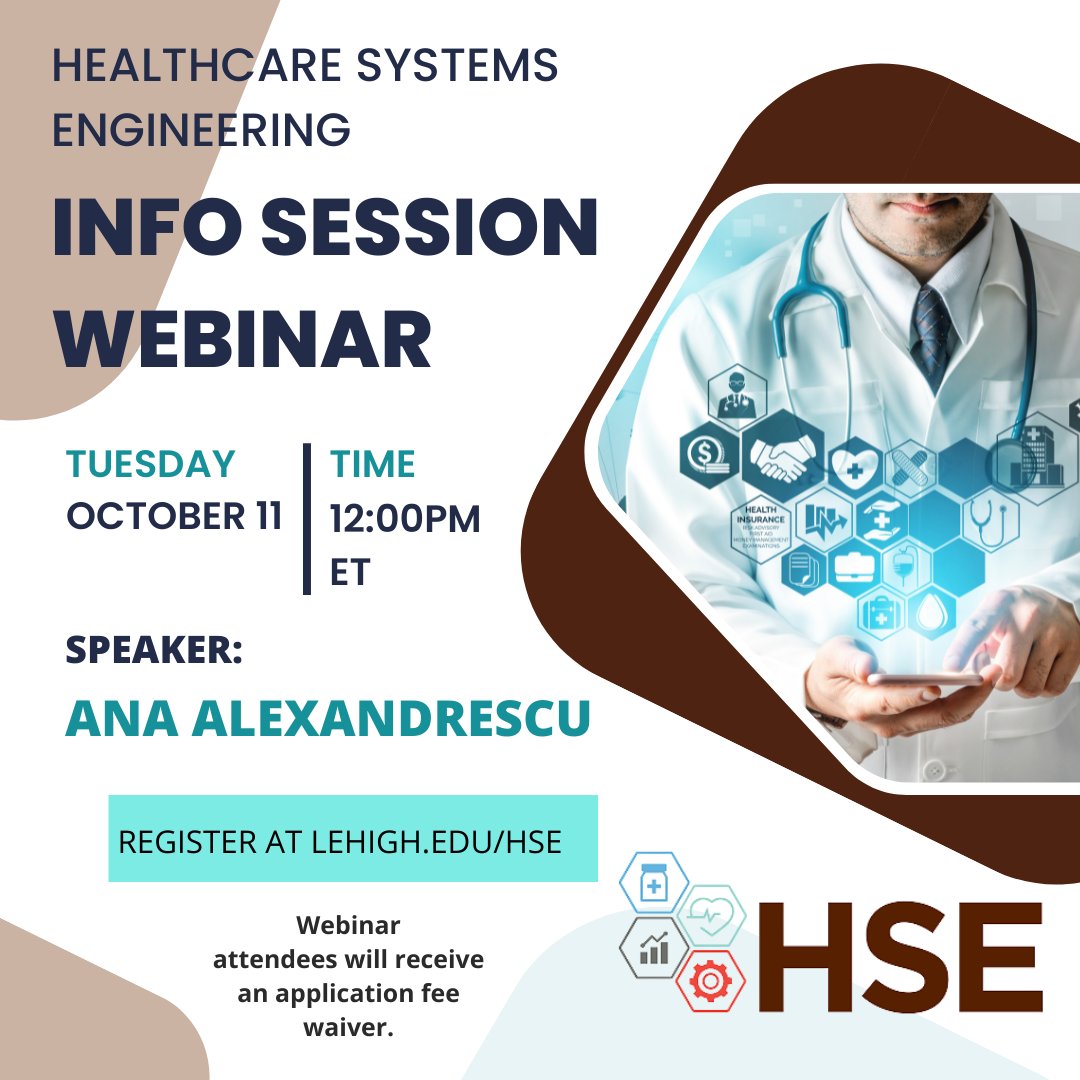 Register now at lehigh.edu/hse and reserve your spot to learn about the Healthcare Systems Engineering Program and how it can elevate your career.  
#healthcaresystems #engineering #career
