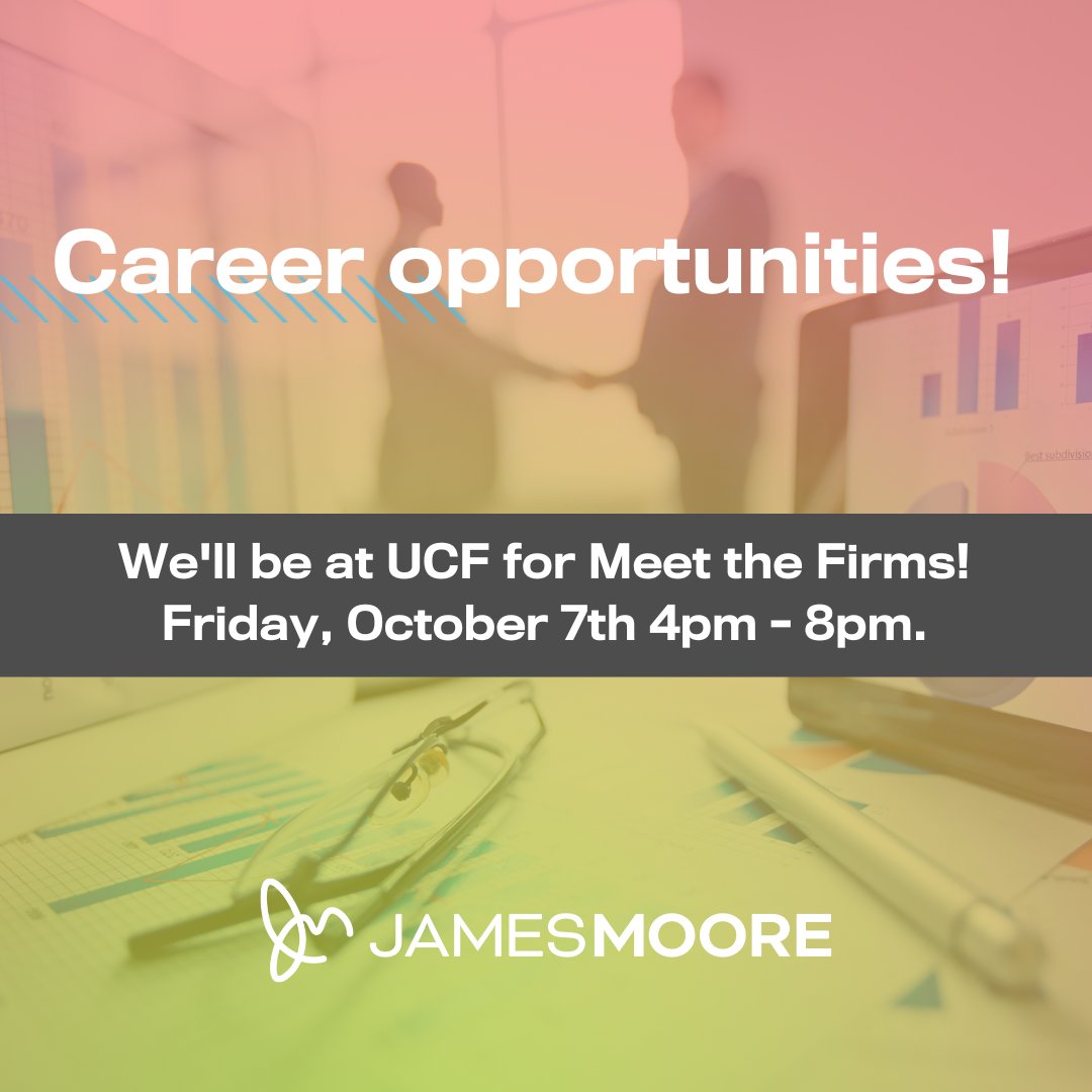 JamesMooreandCo's tweet photo. Tonight from 4-8pm our CPAs will be at UCF’s Meet the Firms event with Beta Alpha Psi! If you’re an #accounting major, come say hello and get to know us! @ucfcareer @ucfbusiness #JamesMooreLife https://t.co/B6mLVFpndE