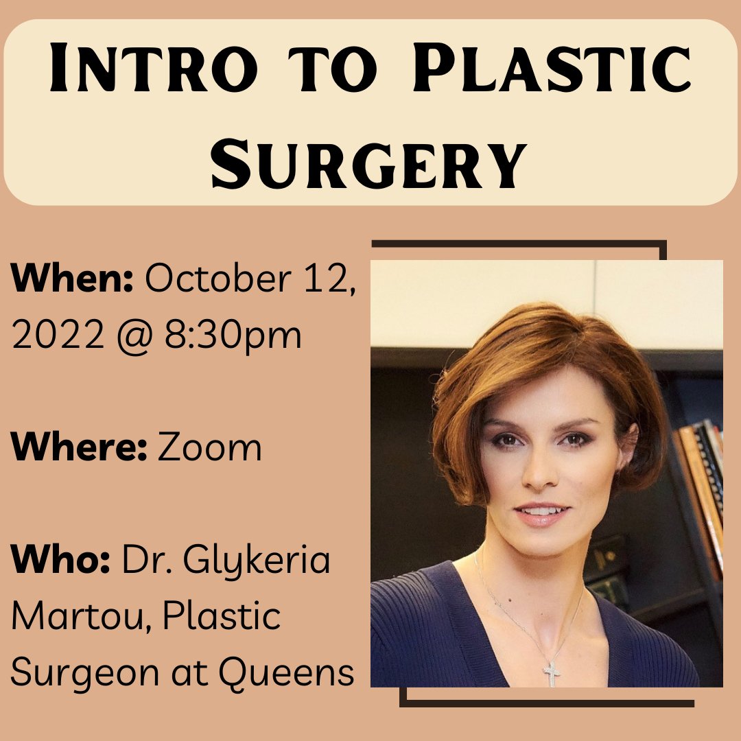 prscommunity's tweet photo. Hi PRS Community, 
We are very excited for Dr. Glykeria Martou, one of Canada's leading female plastic surgeons, to join us again on October 12 at 8:30PM EST! 
Zoom Link: https://t.co/LMijw1wWgA... https://t.co/fOpkmQkhD9