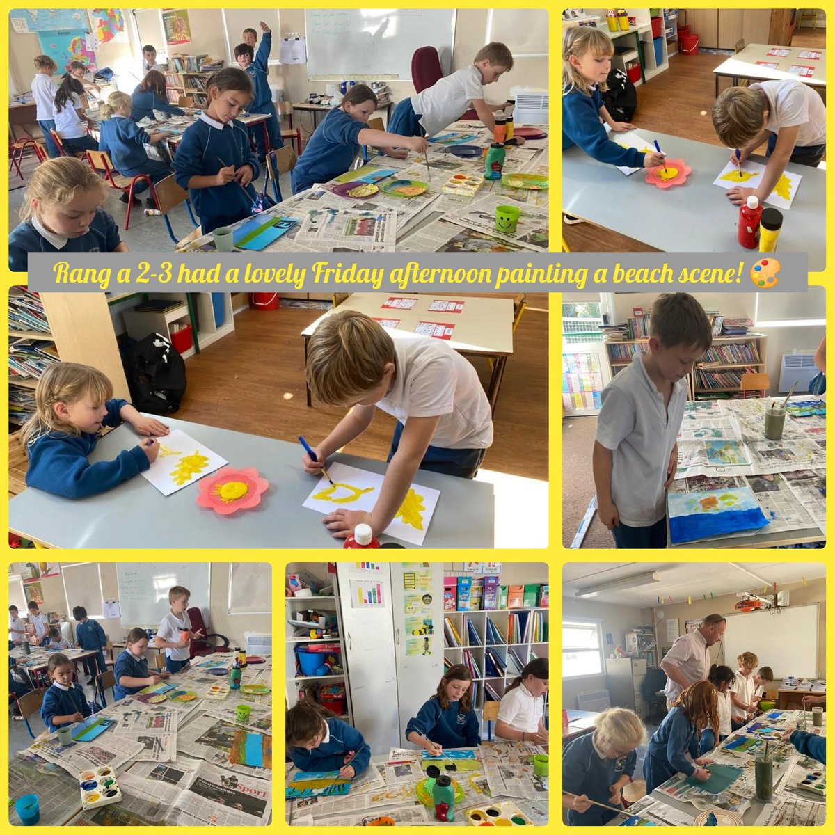 HarbourLower's tweet photo. Mr. Herlihy's class had a very busy Friday afternoon painting a beach scene! Maith sibh! 🎨 🏖️ #Ringaskiddy #Lowerharbournationalschool #art #painting https://t.co/UslT0K5TqN
