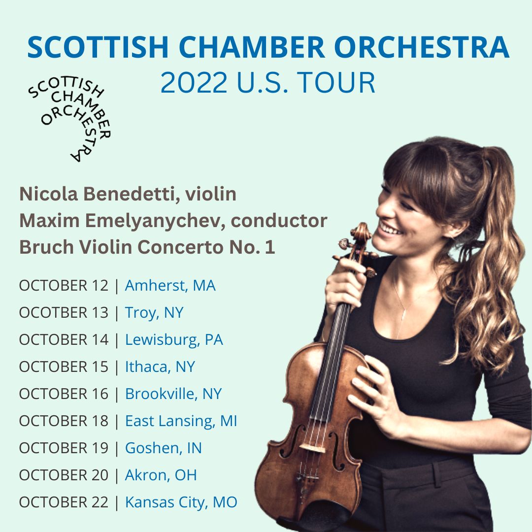 PrimoArtists's tweet photo. 🎻 @NickyBenedetti embarks on a 9-city tour across the United States from October 12 to 22 performing Bruch Violin Concerto No. 1 with Maxim Emelyanychev and the ScottishChamberOrchestra @SCOMusic! https://t.co/DB4eHAOxdL