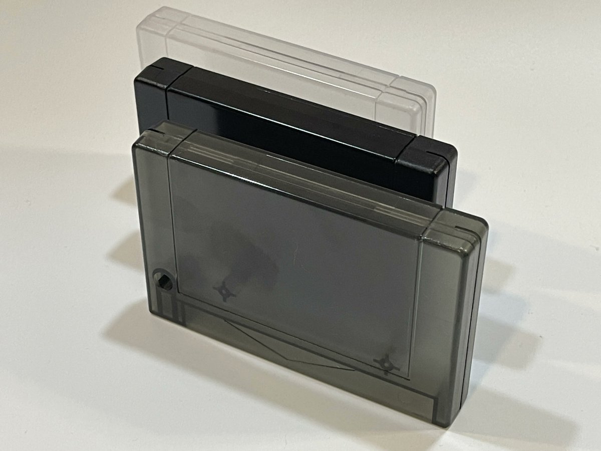 RgRDev's tweet photo. Now, we made solid black shell for MSX cartridge (Konami format). 

You can get it here.
https://t.co/BitwUiWSmn

Transparent, Transparent Smoked and Solid Black.

#msx #msx2 #z80computer #retrogaming #transparentshell https://t.co/T5FRFR5lOf