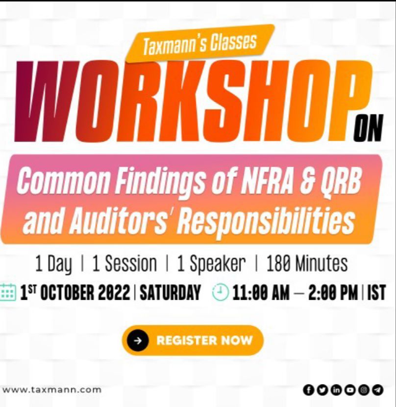 fca_jain's tweet photo. @taxmannindia workshop on #nfra #qrb findings covering #ICAI standards. Beneficial for #charteredaccountants #CA @cajainpranav https://t.co/iISqxQ8FiL