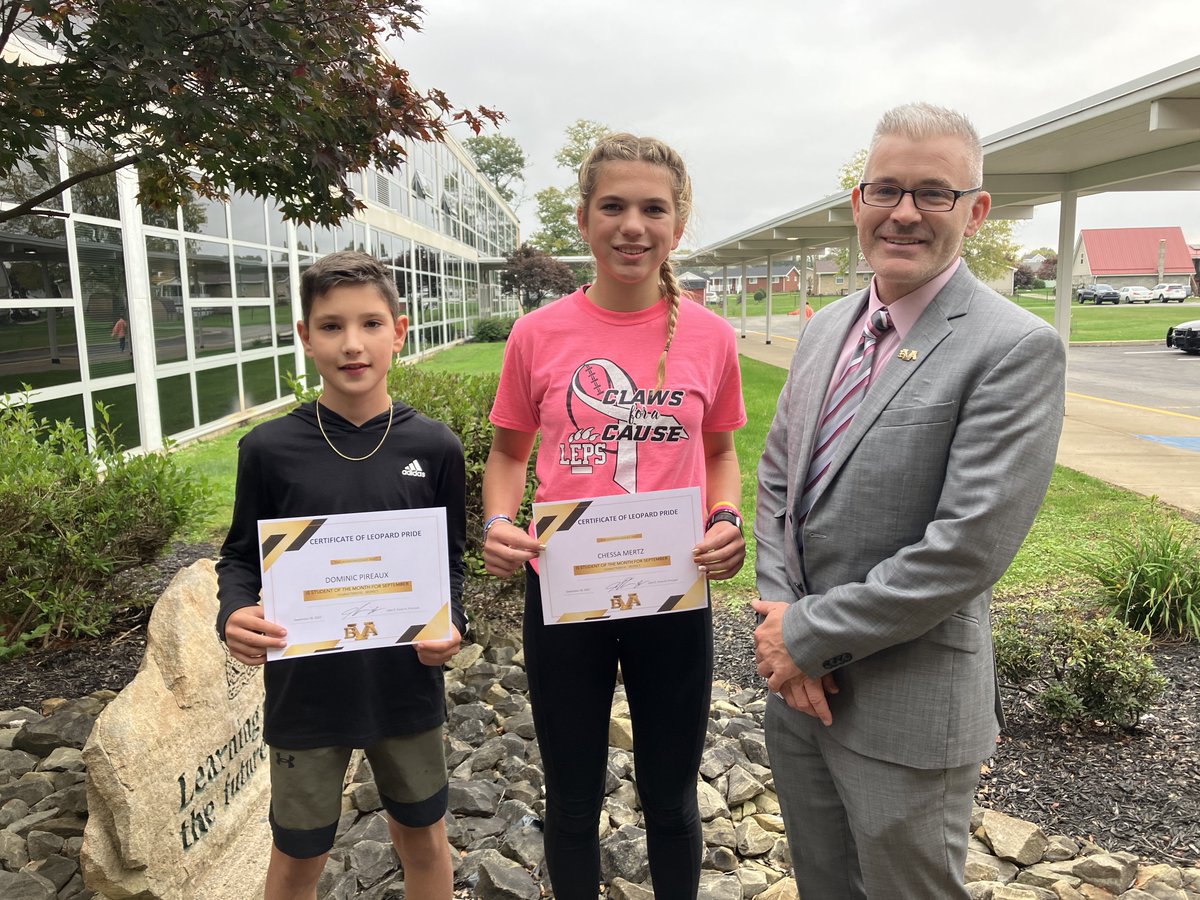 bvamiddleschool's tweet photo. Congratulations to Dominic Pireaux and Chessa Mertz, our BVAMS September Leopard Pride Award Winners! #MakeItHappen! https://t.co/UUmoWziHF3